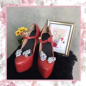 🍒 PLATFORM HIGH HEELS ANKLE STRAP STILETTO BOW PIN UP TALL ROCKABILLY CUTE